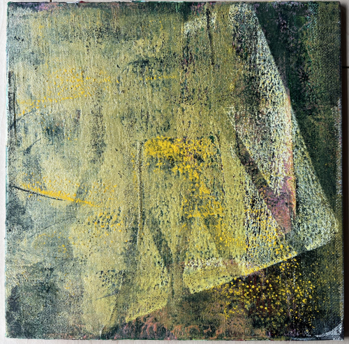 abstraktes Bild in schwarz,gold, grau, Acryl Mischtechnik, Größe 20x20cm auf Leinwandkaschierter Pappe